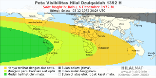 HilalMap: Peta Visibilitas Hilal Dzulqaidah 1392 H: rukyat tanggal 1972-12-6 M