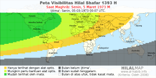 HilalMap: Peta Visibilitas Hilal Shafar 1393 H: rukyat tanggal 1973-3-5 M