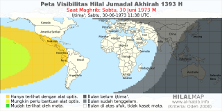 HilalMap: Peta Visibilitas Hilal Jumadal-Akhirah 1393 H: rukyat tanggal 1973-6-30 M