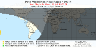 HilalMap: Peta Visibilitas Hilal Rajab 1393 H: rukyat tanggal 1973-7-29 M