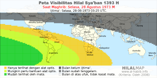 HilalMap: Peta Visibilitas Hilal Syaban 1393 H: rukyat tanggal 1973-8-28 M