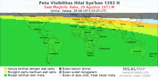 HilalMap: Peta Visibilitas Hilal Syaban 1393 H: rukyat tanggal 1973-8-29 M