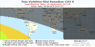 HilalMap: Peta Visibilitas Hilal Ramadhan 1393 H: rukyat tanggal 1973-9-26 M