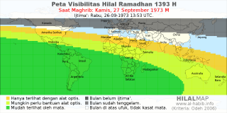 HilalMap: Peta Visibilitas Hilal Ramadhan 1393 H: rukyat tanggal 1973-9-27 M