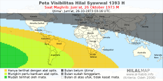 HilalMap: Peta Visibilitas Hilal Syawwal 1393 H: rukyat tanggal 1973-10-26 M
