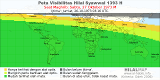 HilalMap: Peta Visibilitas Hilal Syawwal 1393 H: rukyat tanggal 1973-10-27 M