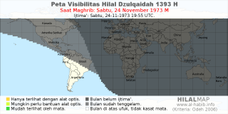 HilalMap: Peta Visibilitas Hilal Dzulqaidah 1393 H: rukyat tanggal 1973-11-24 M