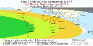 HilalMap: Peta Visibilitas Hilal Dzulqaidah 1393 H: rukyat tanggal 1973-11-25 M