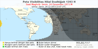 HilalMap: Peta Visibilitas Hilal Dzulhijjah 1393 H: rukyat tanggal 1973-12-24 M