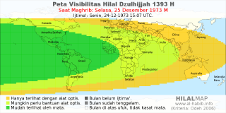 HilalMap: Peta Visibilitas Hilal Dzulhijjah 1393 H: rukyat tanggal 1973-12-25 M