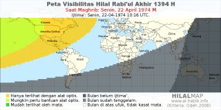 HilalMap: Peta Visibilitas Hilal Rabiul-Akhir 1394 H: rukyat tanggal 1974-4-22 M