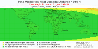 HilalMap: Peta Visibilitas Hilal Jumadal-Akhirah 1394 H: rukyat tanggal 1974-6-21 M