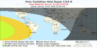 HilalMap: Peta Visibilitas Hilal Rajab 1394 H: rukyat tanggal 1974-7-19 M