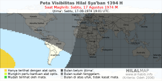 HilalMap: Peta Visibilitas Hilal Syaban 1394 H: rukyat tanggal 1974-8-17 M