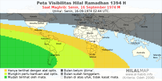 HilalMap: Peta Visibilitas Hilal Ramadhan 1394 H: rukyat tanggal 1974-9-16 M