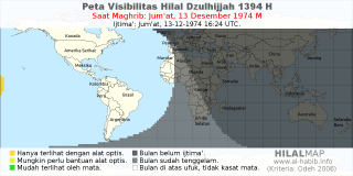 HilalMap: Peta Visibilitas Hilal Dzulhijjah 1394 H: rukyat tanggal 1974-12-13 M