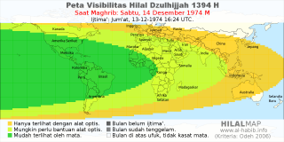 HilalMap: Peta Visibilitas Hilal Dzulhijjah 1394 H: rukyat tanggal 1974-12-14 M