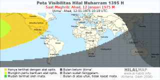 HilalMap: Peta Visibilitas Hilal Muharram 1395 H: rukyat tanggal 1975-1-12 M