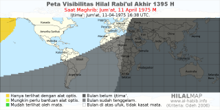HilalMap: Peta Visibilitas Hilal Rabiul-Akhir 1395 H: rukyat tanggal 1975-4-11 M