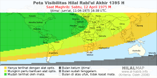 HilalMap: Peta Visibilitas Hilal Rabiul-Akhir 1395 H: rukyat tanggal 1975-4-12 M