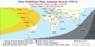 HilalMap: Peta Visibilitas Hilal Jumadal-Awwal 1395 H: rukyat tanggal 1975-5-11 M