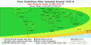 HilalMap: Peta Visibilitas Hilal Jumadal-Awwal 1395 H: rukyat tanggal 1975-5-12 M