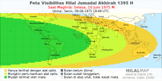 HilalMap: Peta Visibilitas Hilal Jumadal-Akhirah 1395 H: rukyat tanggal 1975-6-10 M