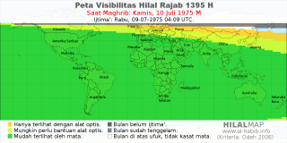 HilalMap: Peta Visibilitas Hilal Rajab 1395 H: rukyat tanggal 1975-7-10 M