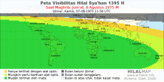 HilalMap: Peta Visibilitas Hilal Syaban 1395 H: rukyat tanggal 1975-8-8 M