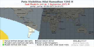 HilalMap: Peta Visibilitas Hilal Ramadhan 1395 H: rukyat tanggal 1975-9-5 M