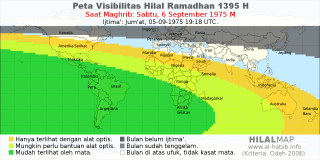 HilalMap: Peta Visibilitas Hilal Ramadhan 1395 H: rukyat tanggal 1975-9-6 M