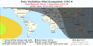 HilalMap: Peta Visibilitas Hilal Dzulqaidah 1395 H: rukyat tanggal 1975-11-3 M