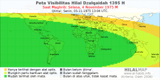 HilalMap: Peta Visibilitas Hilal Dzulqaidah 1395 H: rukyat tanggal 1975-11-4 M