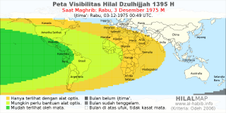 HilalMap: Peta Visibilitas Hilal Dzulhijjah 1395 H: rukyat tanggal 1975-12-3 M