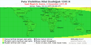 HilalMap: Peta Visibilitas Hilal Dzulhijjah 1395 H: rukyat tanggal 1975-12-4 M