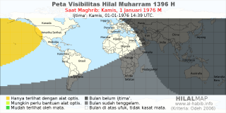HilalMap: Peta Visibilitas Hilal Muharram 1396 H: rukyat tanggal 1976-1-1 M