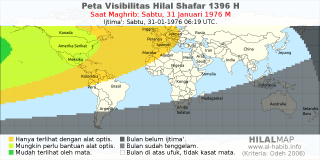 HilalMap: Peta Visibilitas Hilal Shafar 1396 H: rukyat tanggal 1976-1-31 M