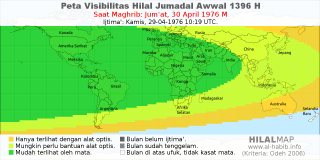 HilalMap: Peta Visibilitas Hilal Jumadal-Awwal 1396 H: rukyat tanggal 1976-4-30 M