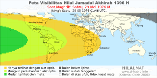 HilalMap: Peta Visibilitas Hilal Jumadal-Akhirah 1396 H: rukyat tanggal 1976-5-29 M