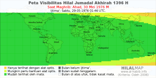 HilalMap: Peta Visibilitas Hilal Jumadal-Akhirah 1396 H: rukyat tanggal 1976-5-30 M
