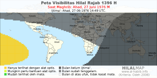 HilalMap: Peta Visibilitas Hilal Rajab 1396 H: rukyat tanggal 1976-6-27 M