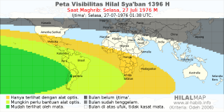 HilalMap: Peta Visibilitas Hilal Syaban 1396 H: rukyat tanggal 1976-7-27 M