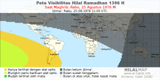 HilalMap: Peta Visibilitas Hilal Ramadhan 1396 H: rukyat tanggal 1976-8-25 M
