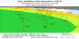 HilalMap: Peta Visibilitas Hilal Ramadhan 1396 H: rukyat tanggal 1976-8-26 M