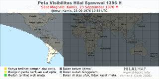 HilalMap: Peta Visibilitas Hilal Syawwal 1396 H: rukyat tanggal 1976-9-23 M