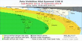 HilalMap: Peta Visibilitas Hilal Syawwal 1396 H: rukyat tanggal 1976-9-24 M