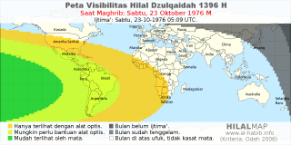 HilalMap: Peta Visibilitas Hilal Dzulqaidah 1396 H: rukyat tanggal 1976-10-23 M