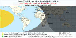 HilalMap: Peta Visibilitas Hilal Dzulhijjah 1396 H: rukyat tanggal 1976-11-21 M