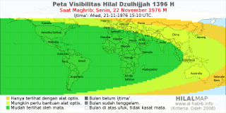 HilalMap: Peta Visibilitas Hilal Dzulhijjah 1396 H: rukyat tanggal 1976-11-22 M