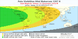 HilalMap: Peta Visibilitas Hilal Muharram 1397 H: rukyat tanggal 1976-12-21 M